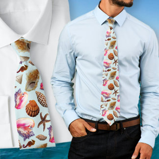 Beach Shells Sea Creatures Pattern Tie