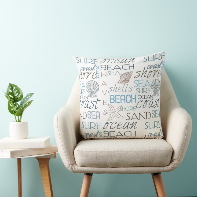 Beach Shells Sea Sand Blue Cushion (Chair)