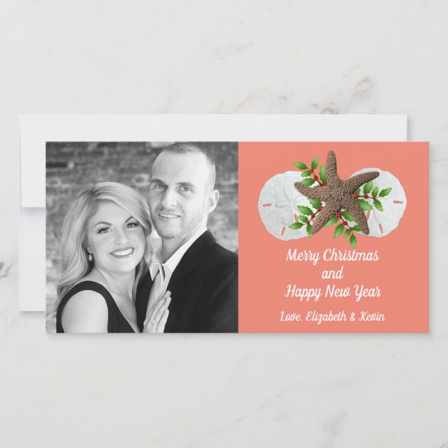 Beach Shells Swag Tropical Christmas Photo Card (Front)