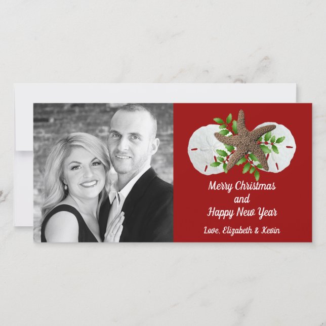 Beach Shells Swag Tropical Christmas Photo Card (Front)