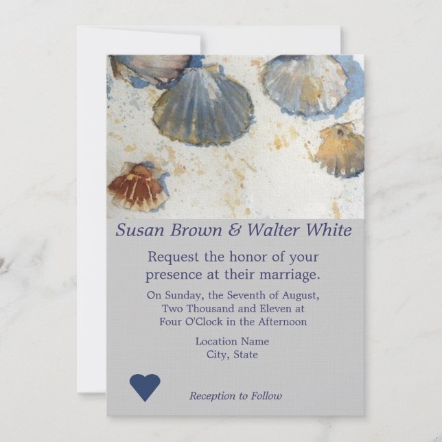 Beach Shells Theme Wedding Invitation (Front)