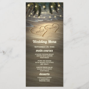 Beach Shore Hearts in the Sand Wedding Menu Cards