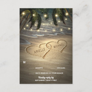 Beach Shore Hearts in the Sand Wedding RSVP Cards