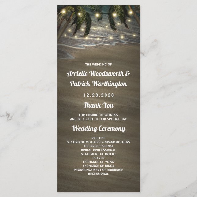 Beach Shore Palm Tree Rustic Wedding Programs Programme (Front)