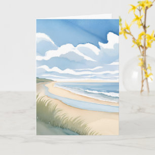 Beach Shore Walk Coastal Ocean Watercolor Card