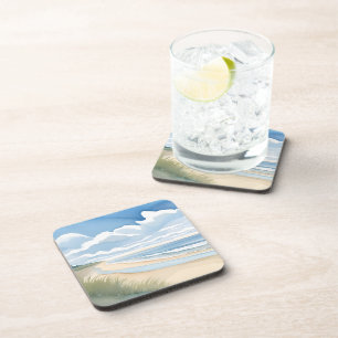 Beach Shore Walk Coastal Ocean Watercolor Coaster