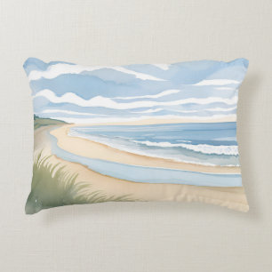 Beach Shore Walk   Coastal Ocean Watercolor Decorative Cushion