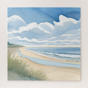 Beach Shore Walk Coastal Ocean Watercolor Jigsaw Puzzle