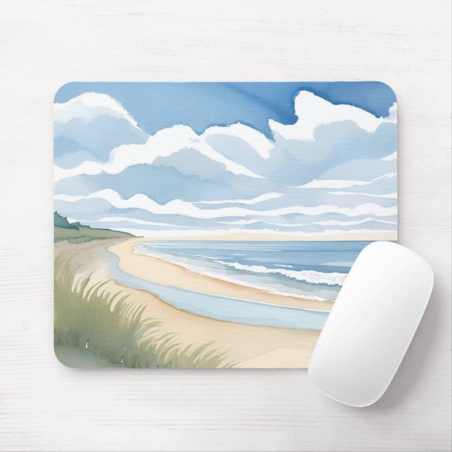 Beach Shore Walk | Coastal Ocean Watercolor Mouse Mat (With Mouse)