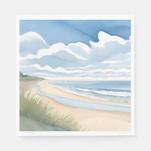 Beach Shore Walk Coastal Ocean Watercolor Napkin