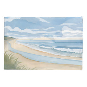 Beach Shore Walk   Coastal Ocean Watercolor Pillowcase