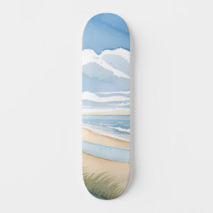 Beach Shore Walk   Coastal Ocean Watercolor Skateboard