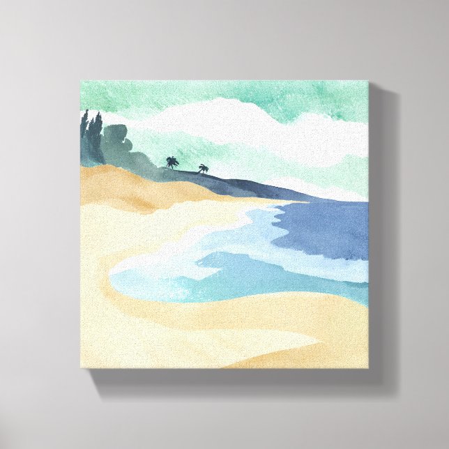 Beach Shore | Watercolor Blue Canvas Print (Front)