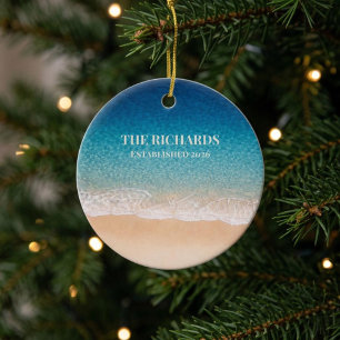 Beach Shoreline Custom Name Ceramic Tree Decoration