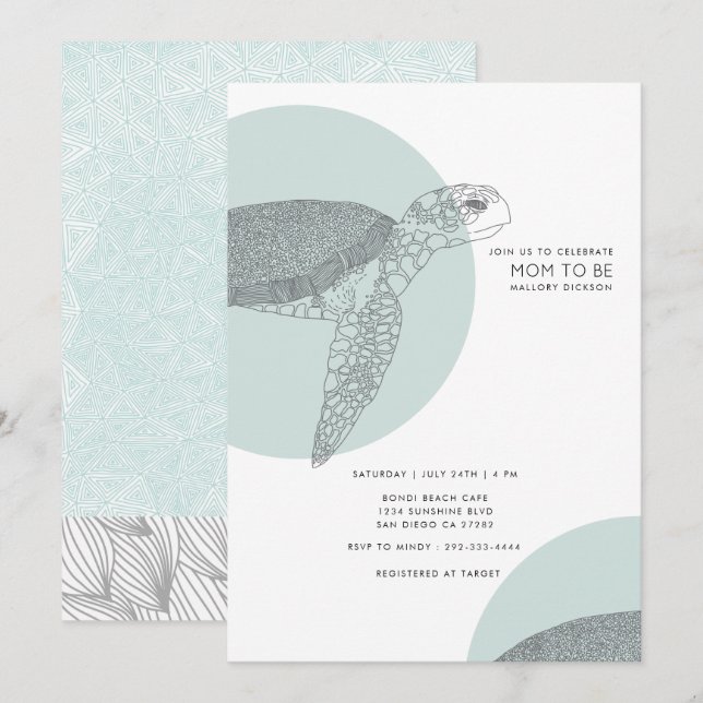 Beach Side Turtle Baby Shower | Baby Boy Invitation (Front/Back)