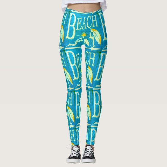 beach sign blue leggings (Front)