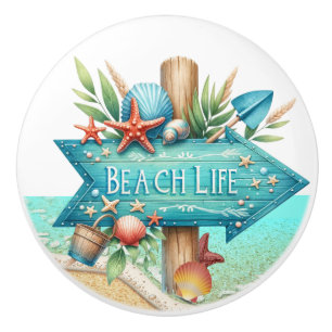 Beach Sign Ceramic Knob