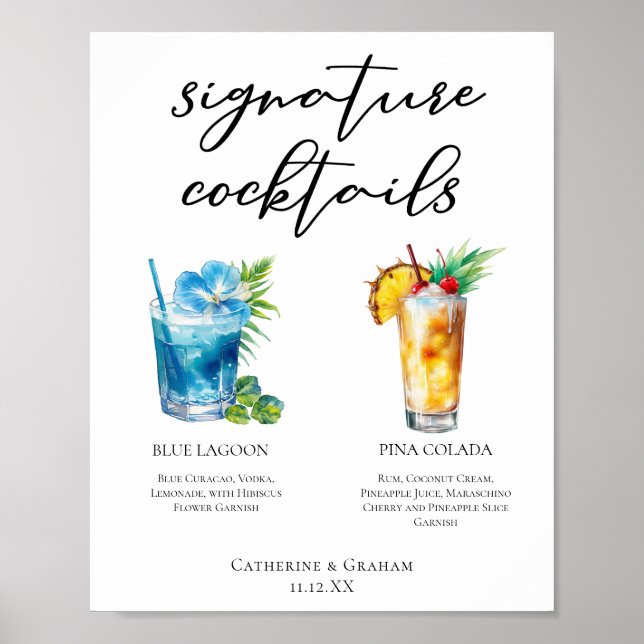 Beach Signature Cocktails Wedding Menu Poster (Front)