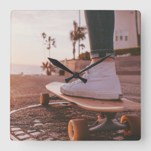 beach skating square wall clock