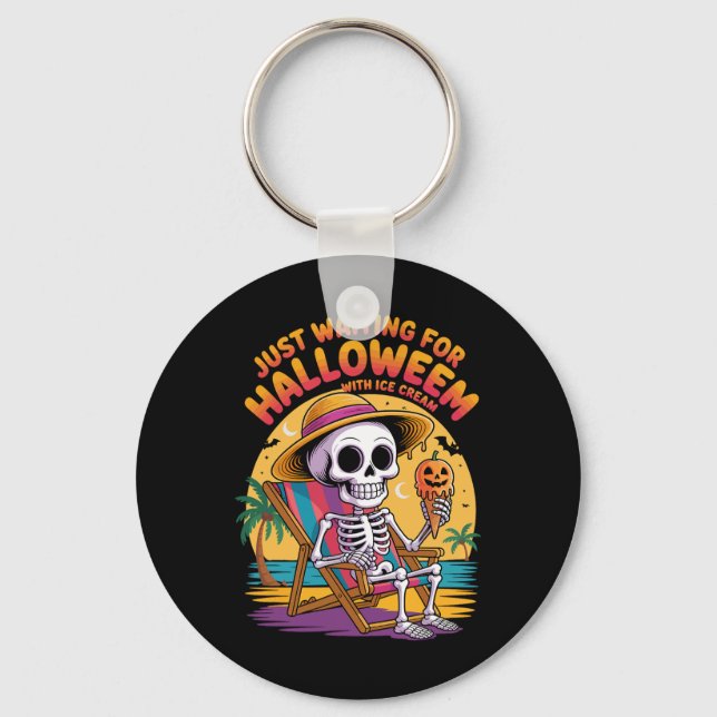 Beach Skeleton With Ice Cream Halloween Summer Cou Key Ring (Front)