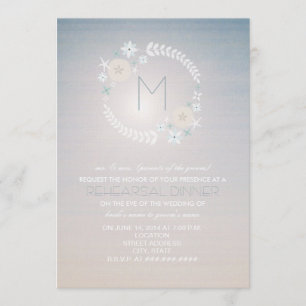 Beach Sky Monogram Wedding Rehearsal Dinner Invite