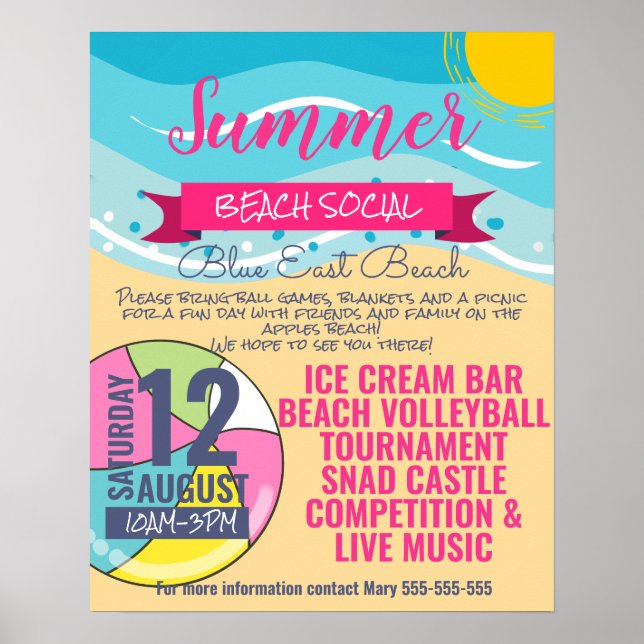 beach social school PTO flyer and poster template (Front)