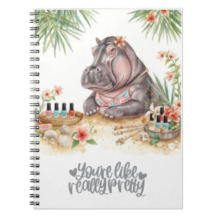 Beach Spa Hippo in Bikini Manicure Coastal Beauty Notebook
