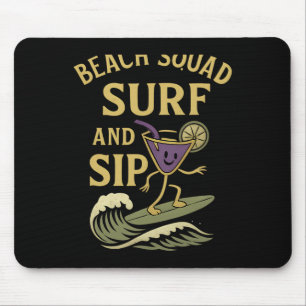 Beach Squad Surf And Sip Retro Surfing Tail Graphi Mouse Mat