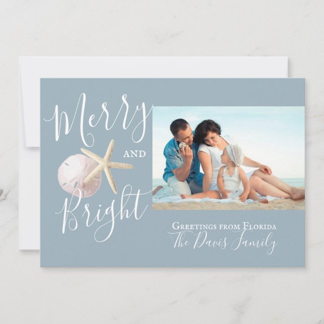 Beach Starfish and Sand Dollar Photo Holiday Card (Front)