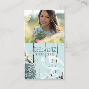 beach starfish aqua blue seashells photo business card