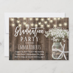 Beach Starfish Baby's Breath Floral Jar Graduation Invitation