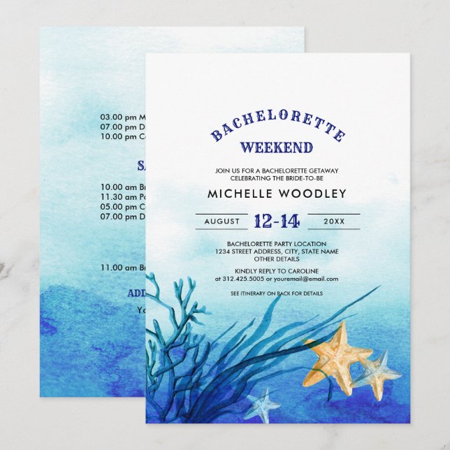 Beach | Starfish Bachelorette Weekend  Invitation (Front/Back)