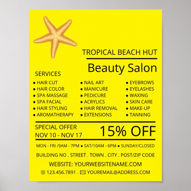 Beach Starfish, Beautician, Beauty Salon Advert Poster (Front)