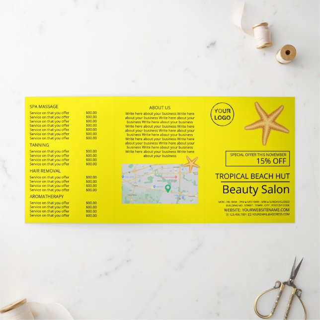 Beach Starfish, Beauty Salon Tri-Fold Flyer (Outside)