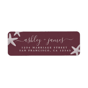 Beach Starfish Burgundy Wedding Return Address