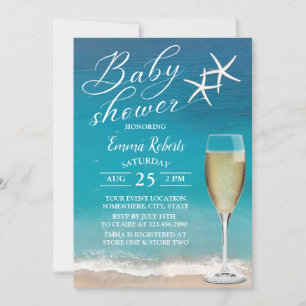 Beach Starfish & Champagne Glass Baby Shower Invitation