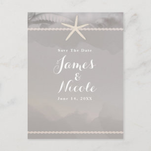 Beach Starfish Chic Grey Engagement Save the Date Postcard