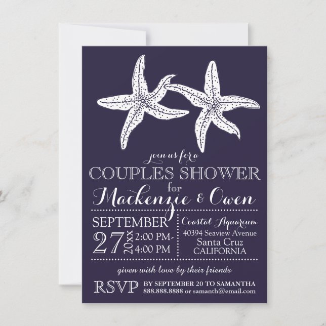 Beach Starfish Couples Wedding Bridal Shower Invitation (Front)