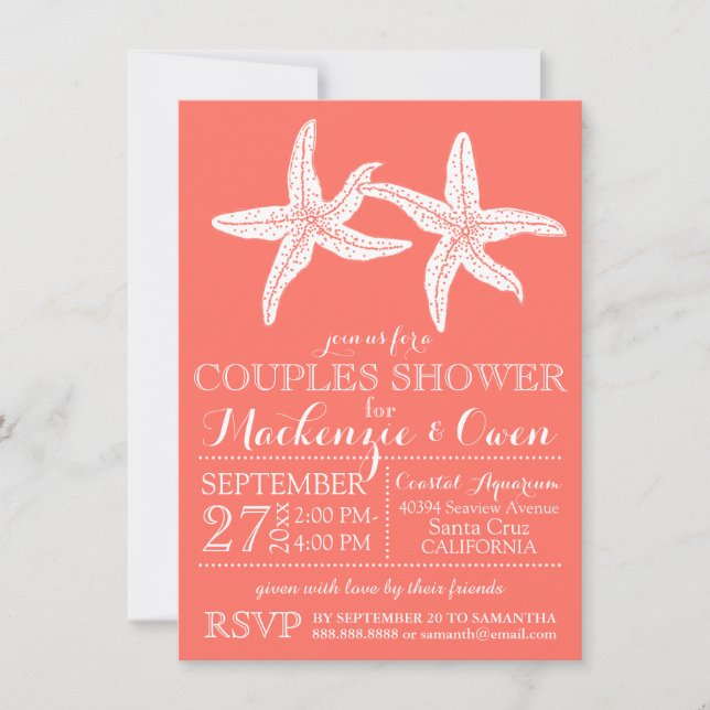 Beach Starfish Couples Wedding Bridal Shower Invitation (Front)