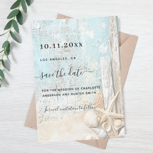 Beach starfish driftwood wedding save the date