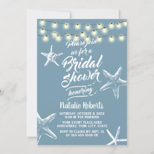 Beach Starfish Elegant Dusty Blue Bridal Shower Invitation