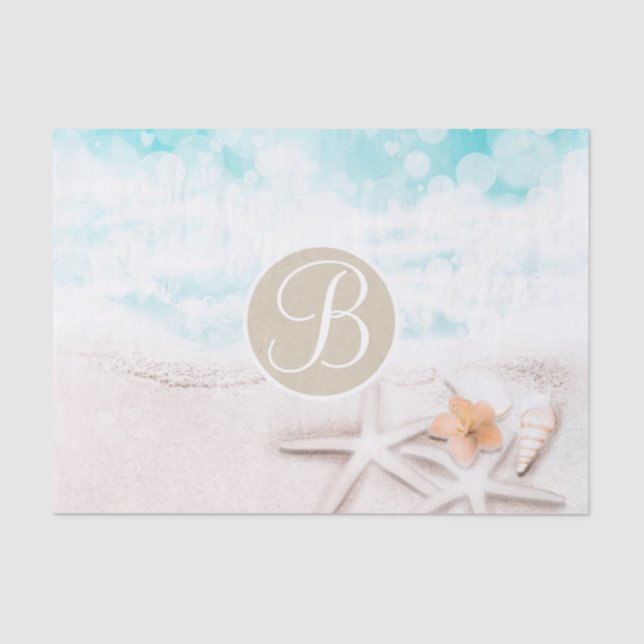 Beach Starfish Elegant Monogram Letter Initial Tissue Paper (Front)