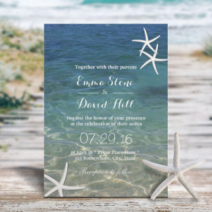 Beach Starfish Elegant Summer Wedding Invitation