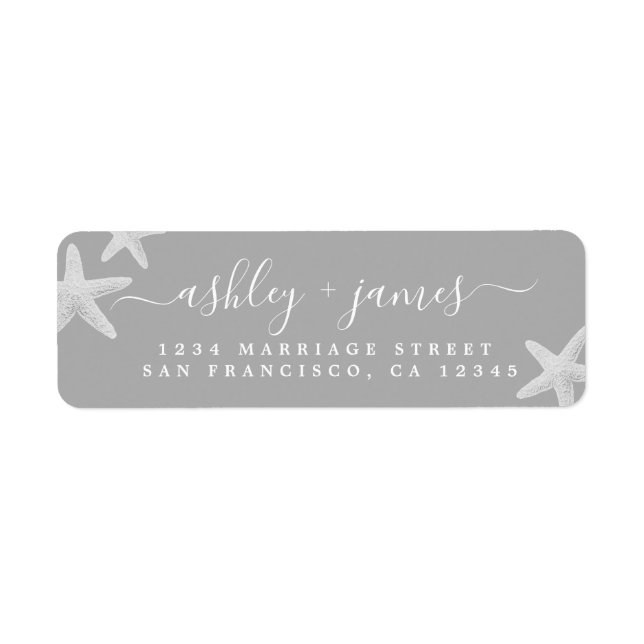 Beach Starfish Gray Wedding Return Address (Front)