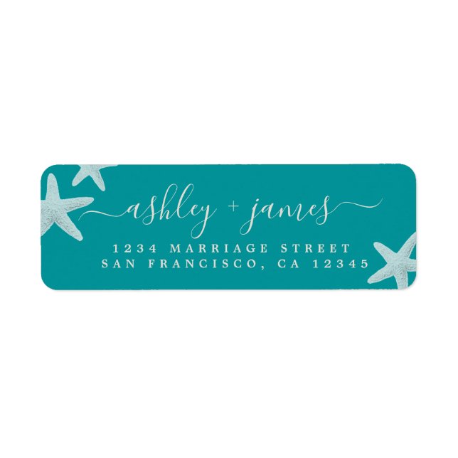 Beach Starfish Green Wedding Return Address (Front)