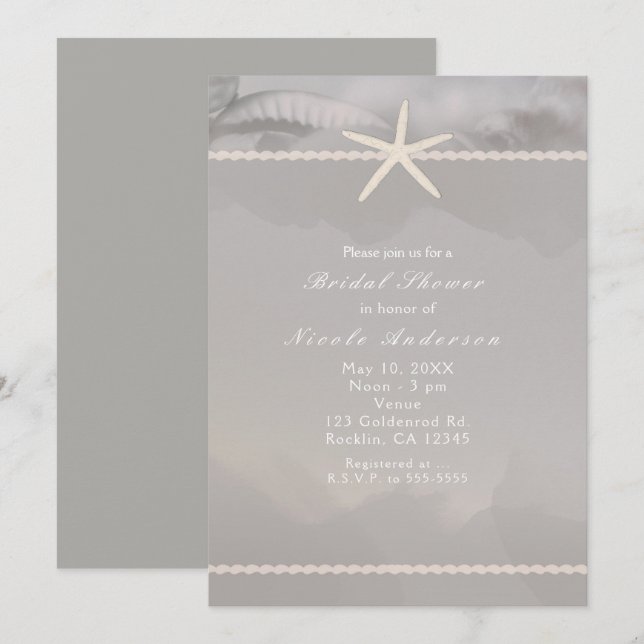 Beach Starfish Grey Chic Elegant Invitations (Front/Back)