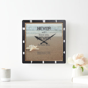 Beach Starfish Hebrews 13:5 Square Wall Clock