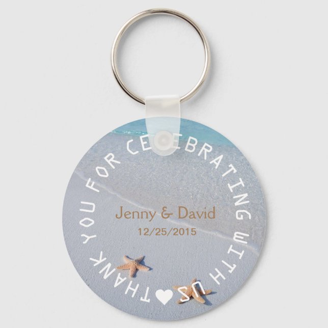 Beach Starfish Love Personalised Wedding Favour Key Ring (Front)