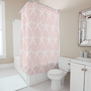 Beach Starfish Nautical Light Coral Orange Pink Shower Curtain