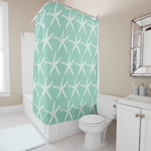Beach Starfish Nautical Pacific Sea Green Blue Shower Curtain